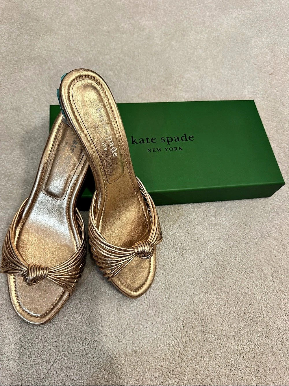 kate spade Tiki Sandal Heels Gold & Pink US 8.5 B